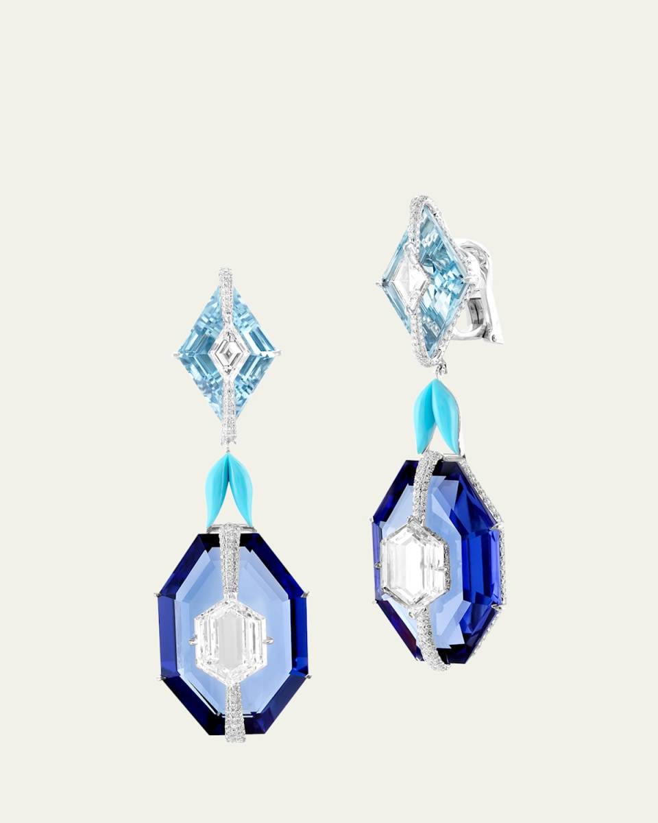 Kissing Diamond, Tanzanite and Aquamarine Earrings